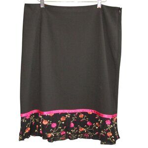 Karen Kane Lifestyle Skirt Size 14 Black Pink Floral Embroidered Trim Womens